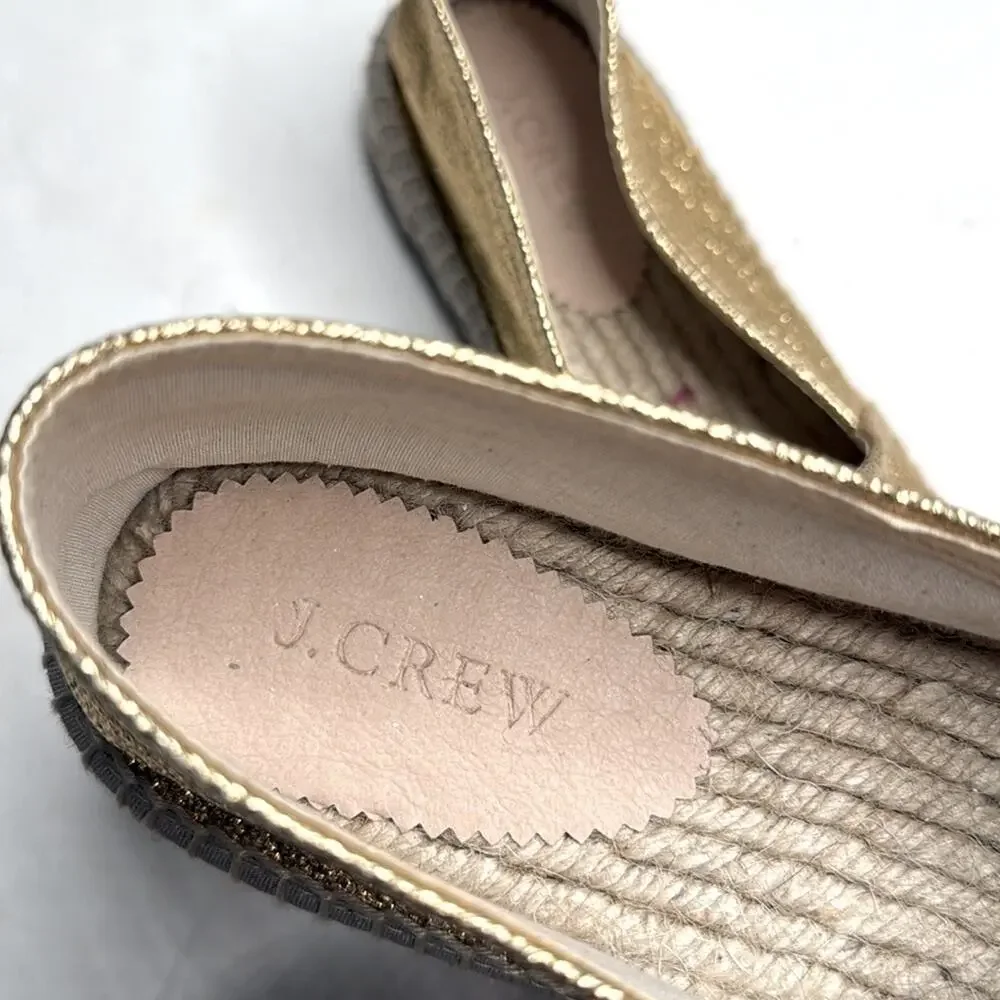 J. Crew Made-in-Spain espadrille Flats in Gold metallic canvas S-378 Sz 12